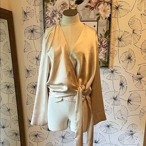 Solar 42 (M) Elegant Cream Wrap Blouse